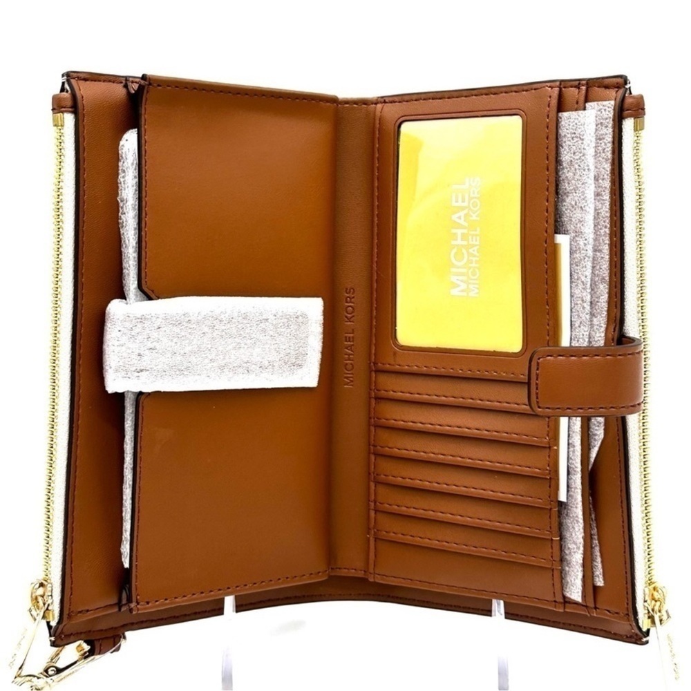 Michael Kors Double Zip Wallet Wristlet Vanilla/Brown  Leather - Picture 6 of 7